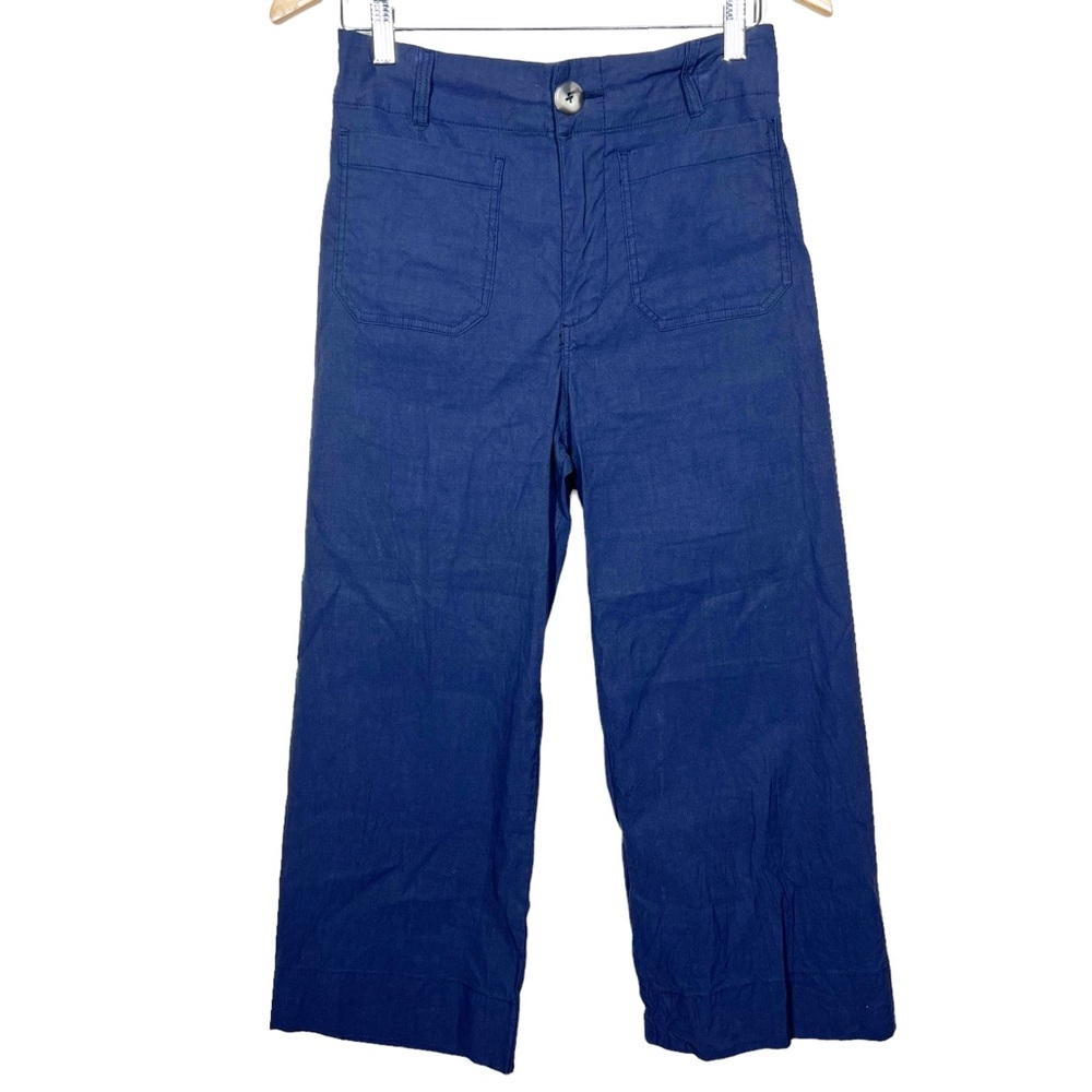 By Anthropologie Navy Blue High Rise Linen Blend Wide Leg Pants Size 29 Petite